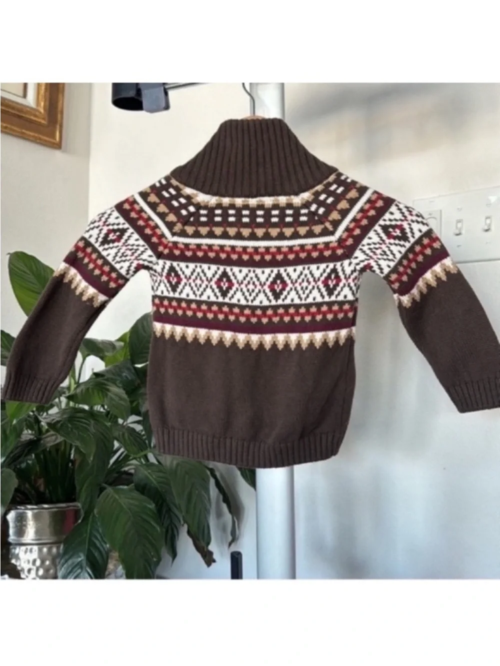 Gymboree Boys/Kids Knit Fair Isle Sweater Cardigan Sz 2T Button Down Brown Red